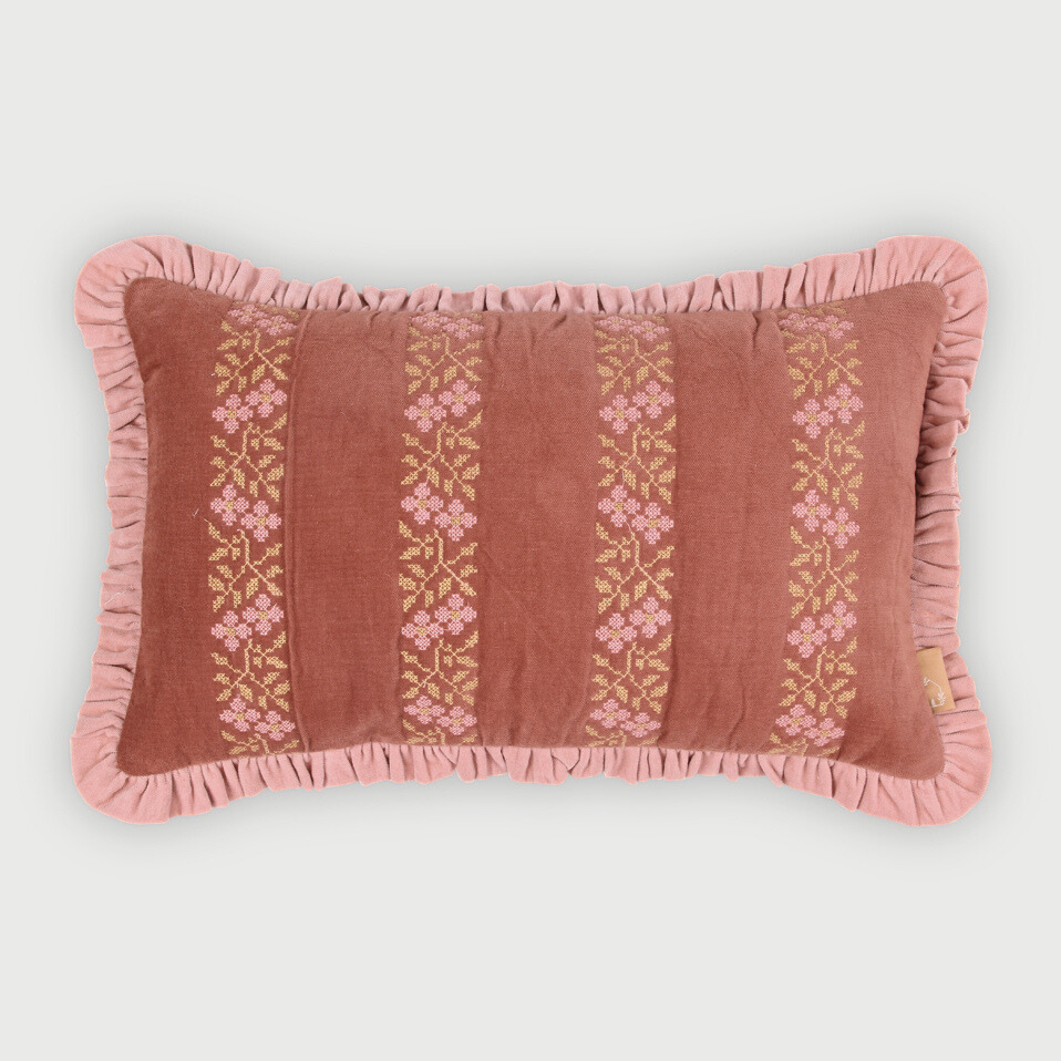 Heather Rhubarb Cross Stitch Oblong Cushion Cover