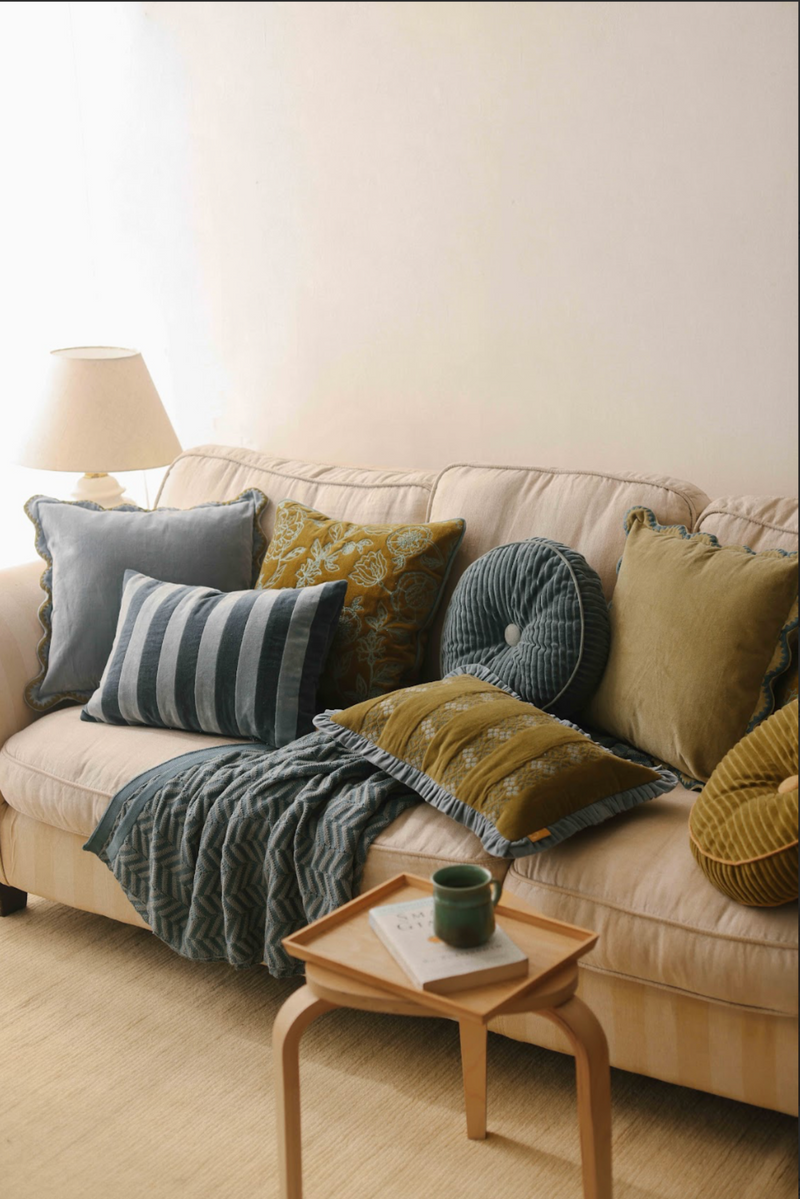 Heather Olive Cross Stitch Oblong Cushion Cover