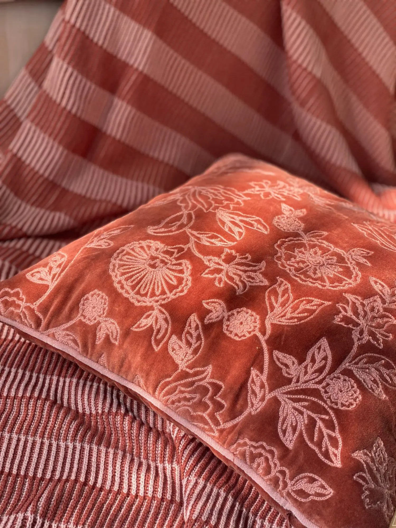 Rosabelle Chintz Rhubarb Lumbar Cushion Cover