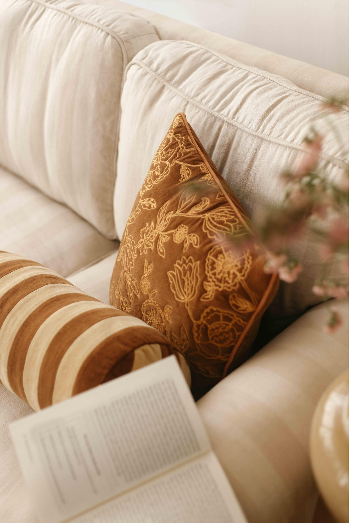 Rosabelle Chintz Tan Brown Cushion Cover