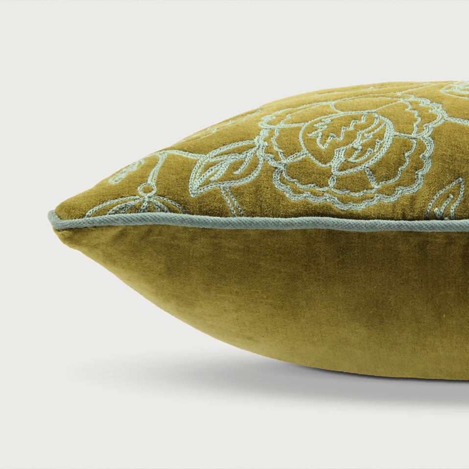 Rosabelle Chintz Olive Oblong Cushion Cover