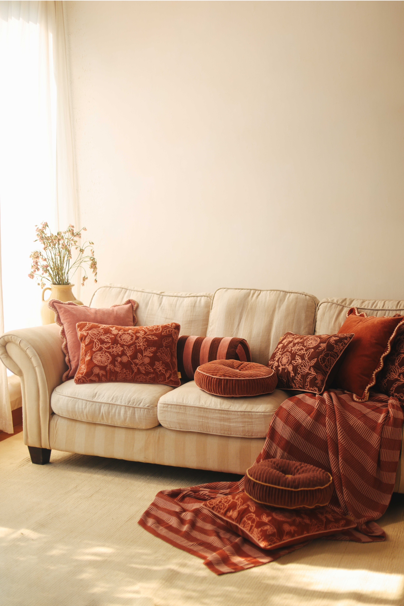 Rosabelle Chintz Rhubarb Oblong Cushion Cover