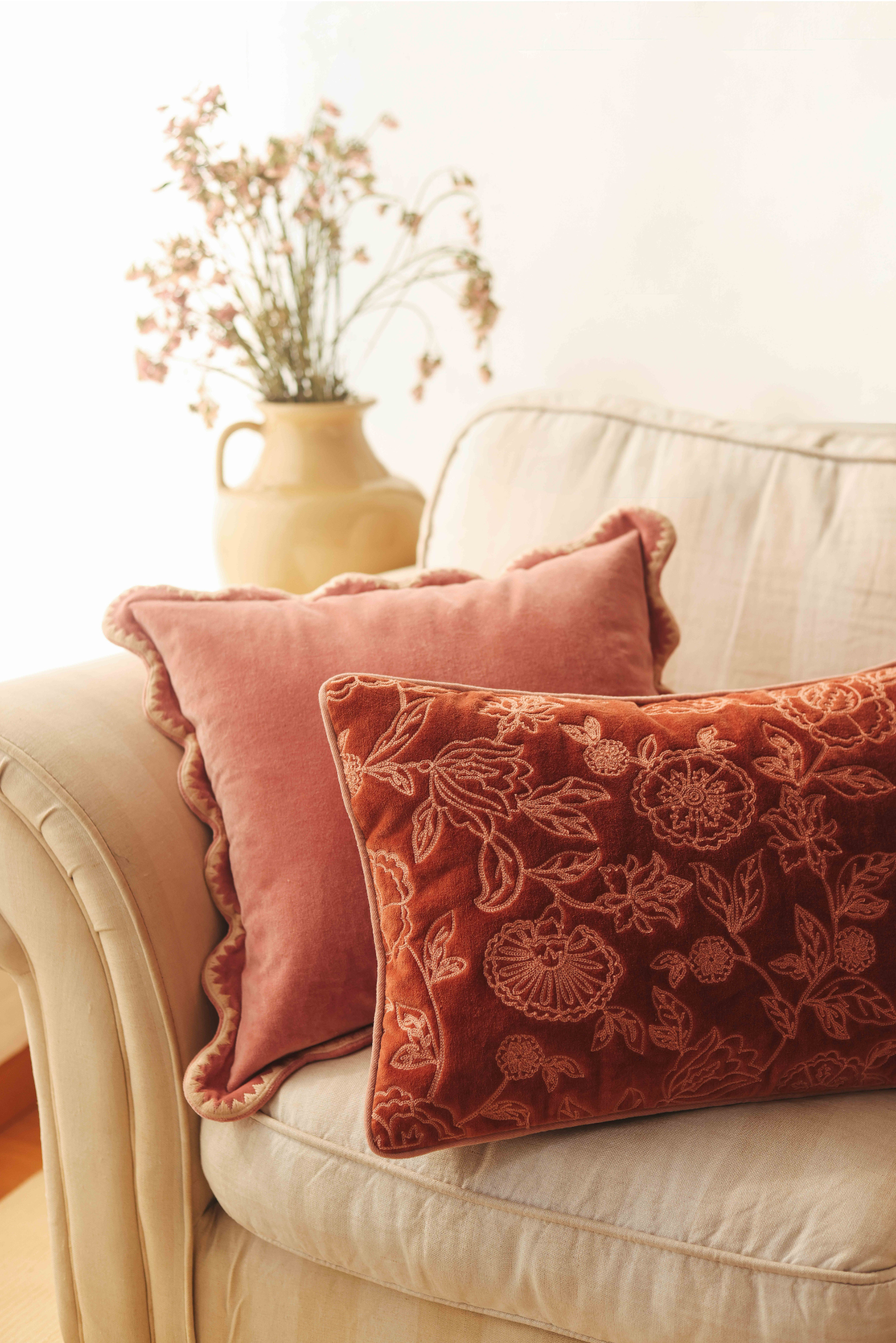 Rosabelle Chintz Rhubarb Oblong Cushion Cover
