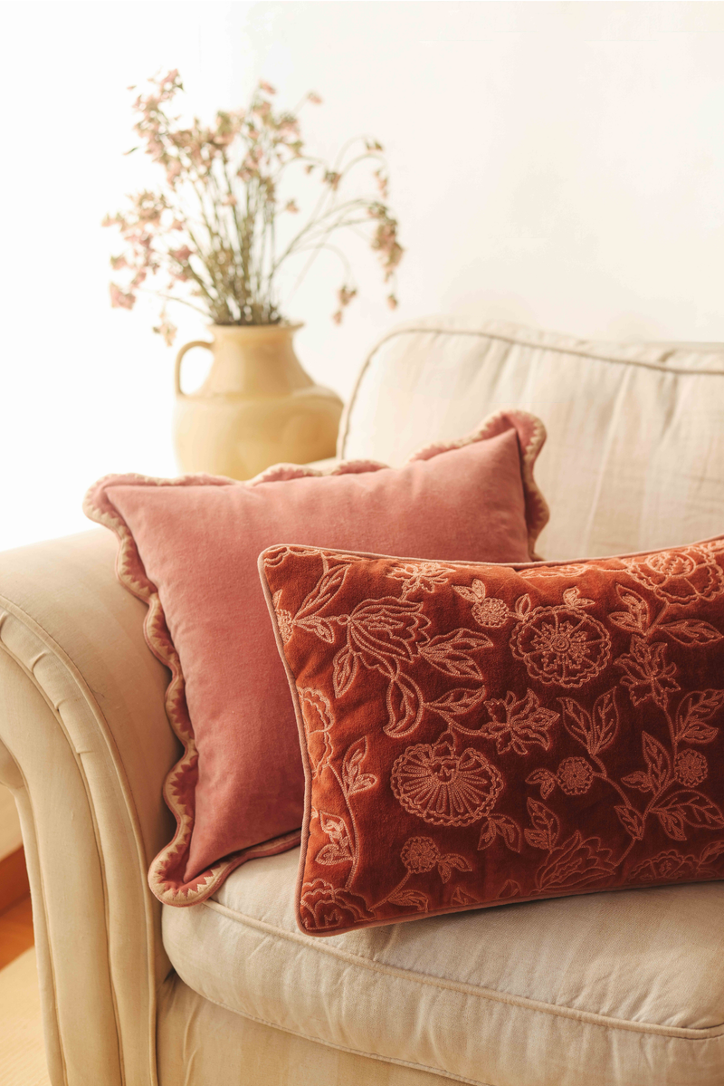 Rosabelle Chintz Rhubarb Oblong Cushion Cover