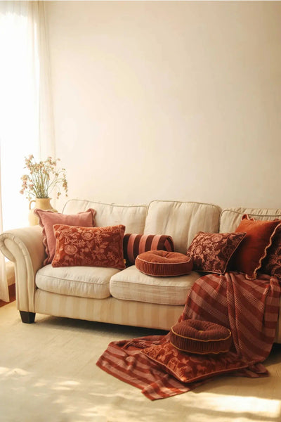 Rosabelle Chintz Rhubarb Lumbar Cushion Cover
