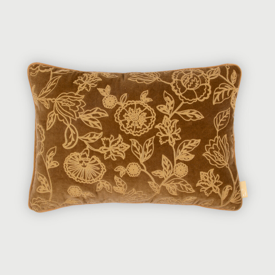 Rosabelle Chintz Tan Brown Oblong Cushion Cover