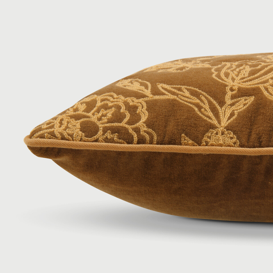 Rosabelle Chintz Tan Brown Lumbar Cushion Cover