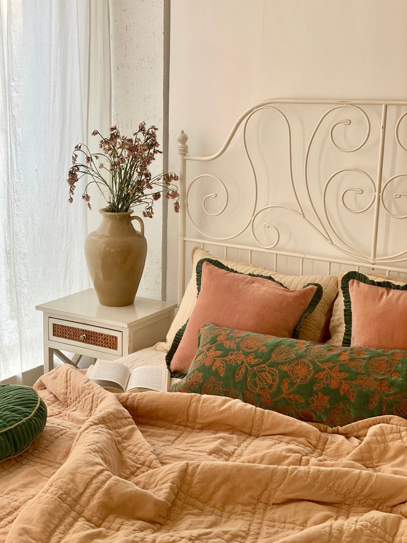 Checker Blush Velvet Embroidered Quilt