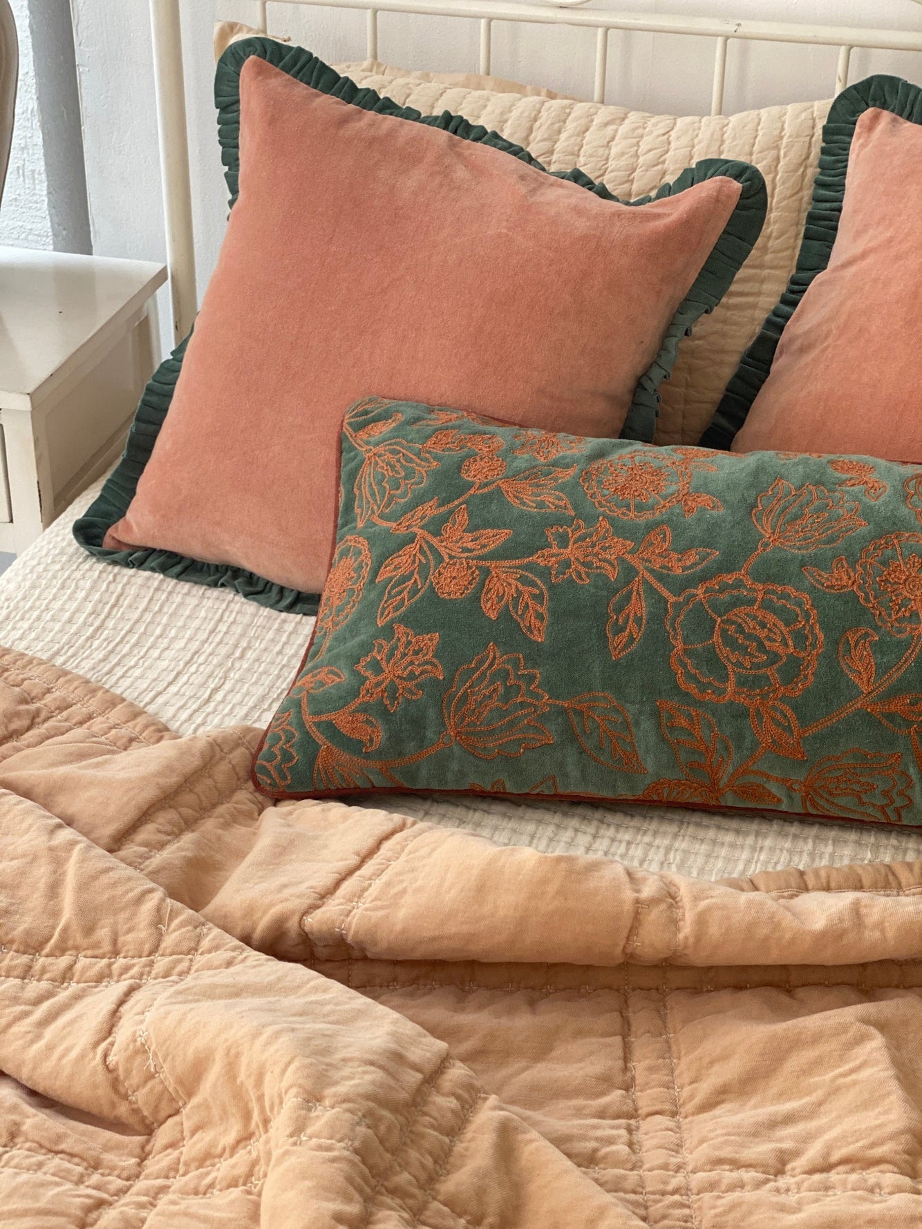 Checker Blush Velvet Embroidered Quilt