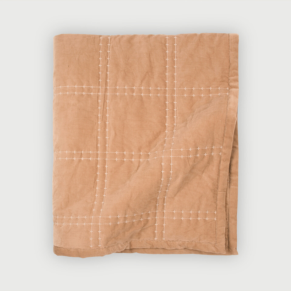 Checker Spice Velvet Embroidered Quilt