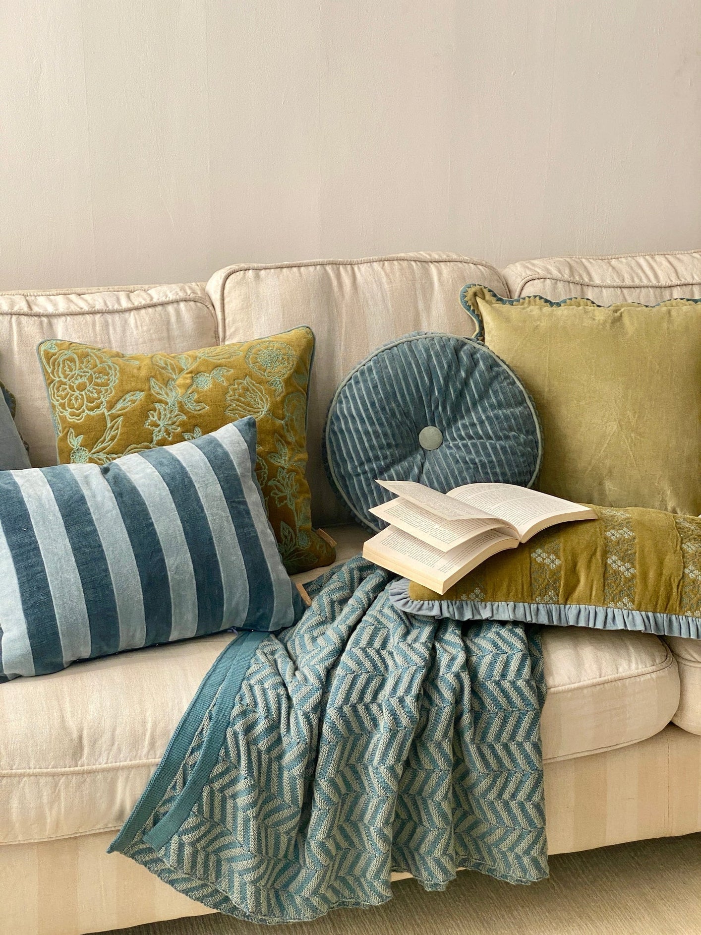 Chevron Duck Egg Cotton Knitted Throw