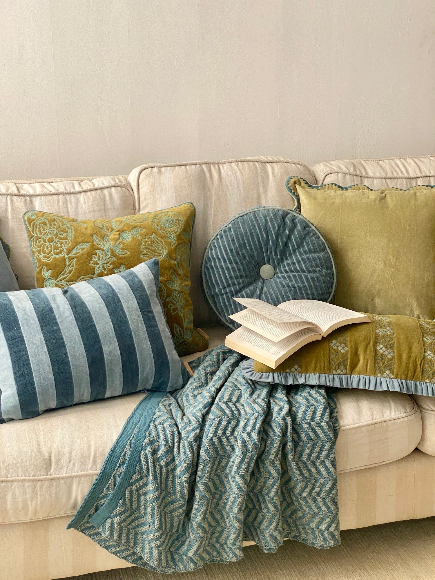 Chevron Duck Egg Cotton Knitted Throw