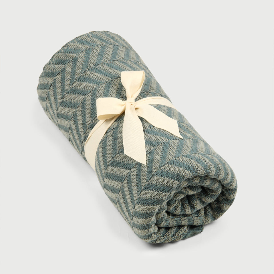 Chevron Duck Egg Cotton Knitted Throw
