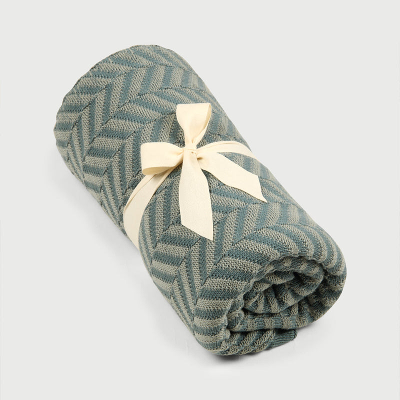 Chevron Duck Egg Cotton Knitted Throw
