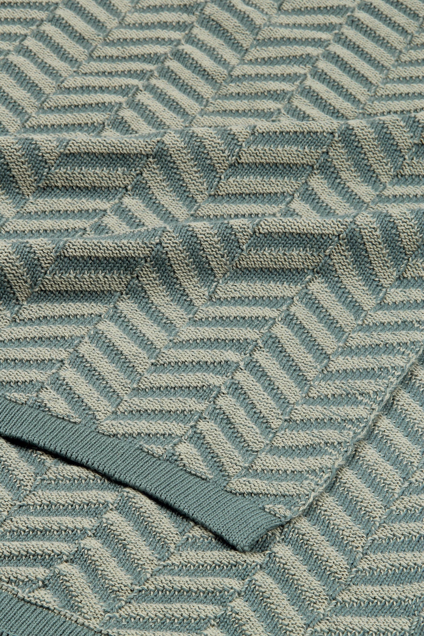 Chevron Duck Egg Cotton Knitted Throw