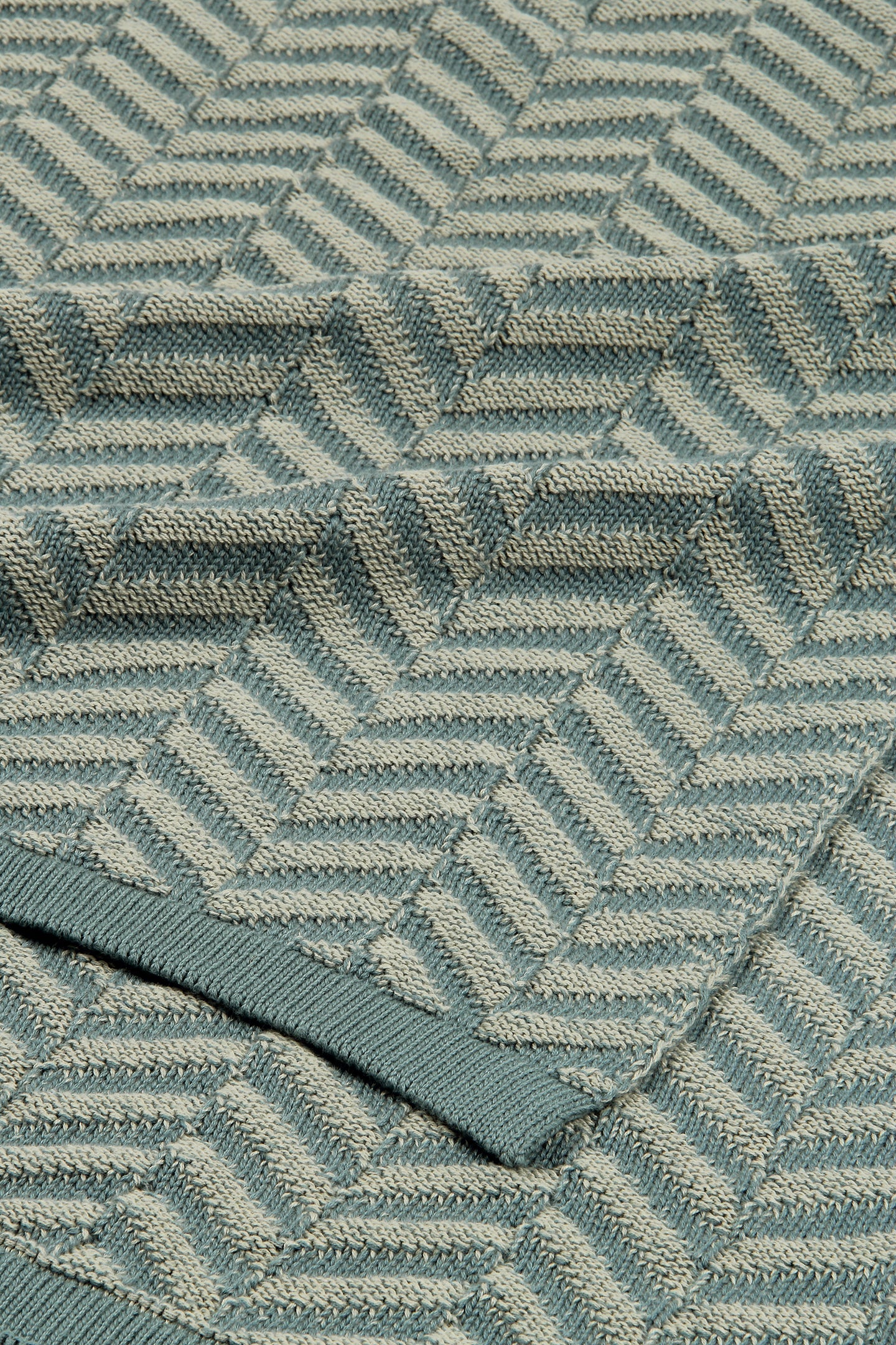 Chevron Duck Egg Cotton Knitted Throw