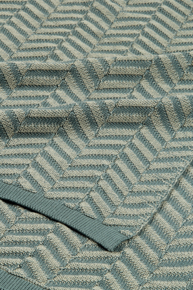 Chevron Duck Egg Cotton Knitted Throw