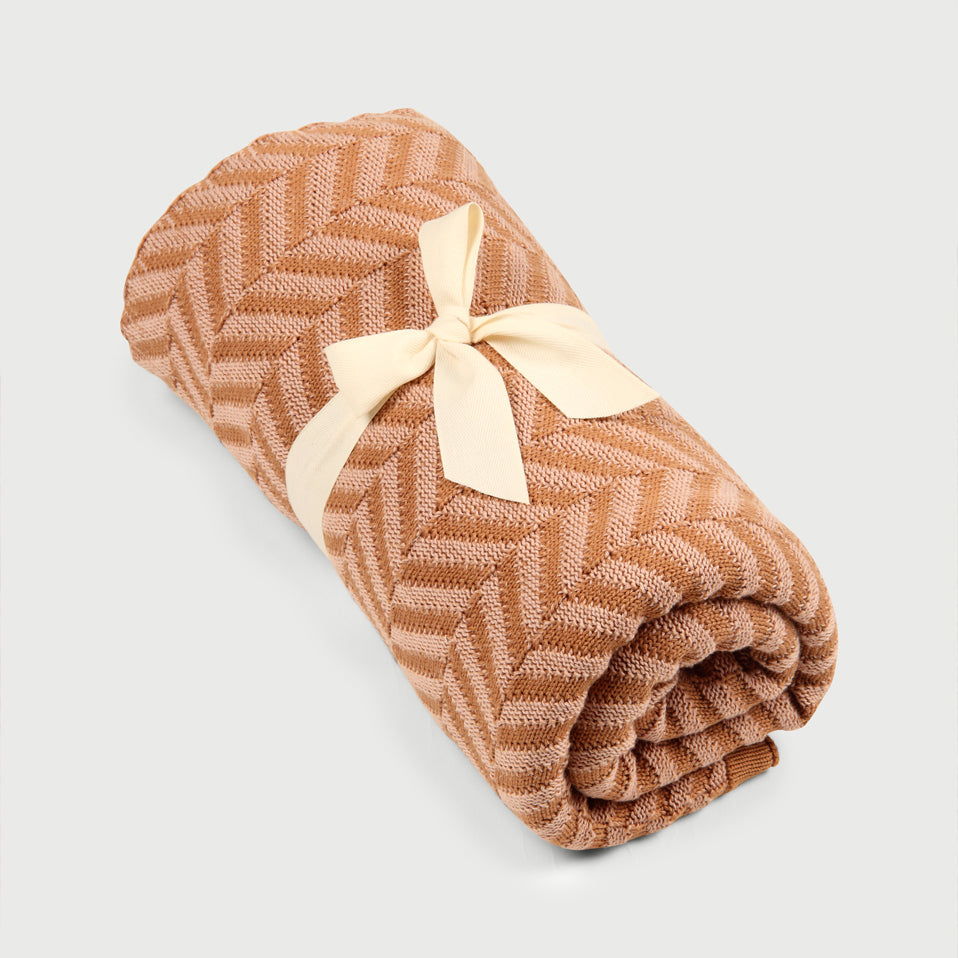 Chevron Brown Cotton Knitted Throw