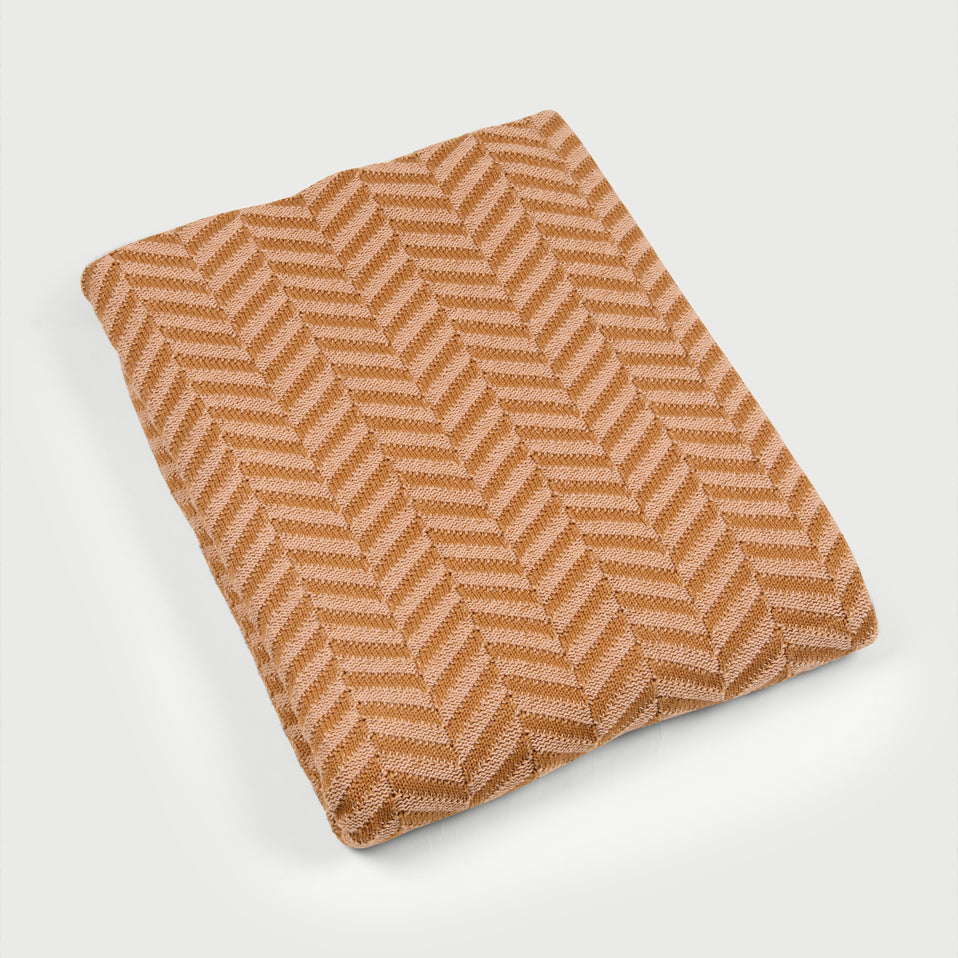 Chevron Brown Cotton Knitted Throw