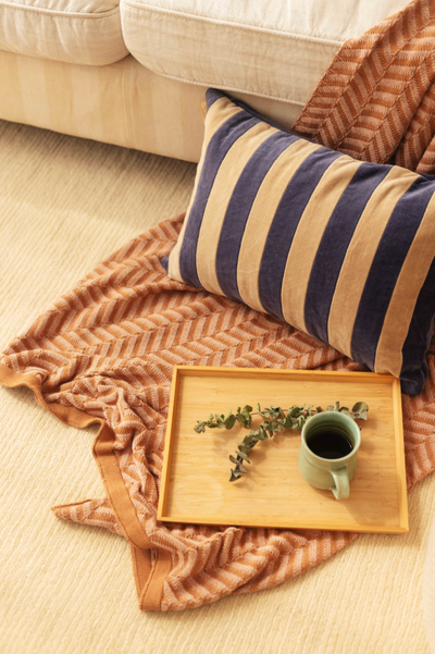 Chevron Brown Cotton Knitted Throw