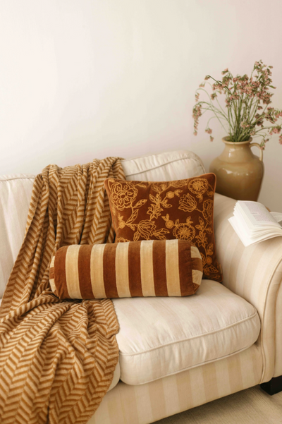 Chevron Ochre Cotton Knitted Throw