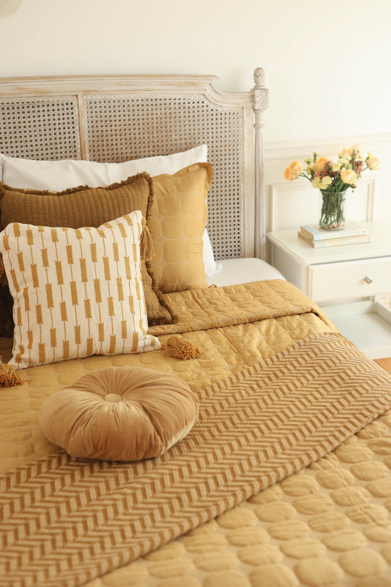 Chevron Ochre Cotton Knitted Throw