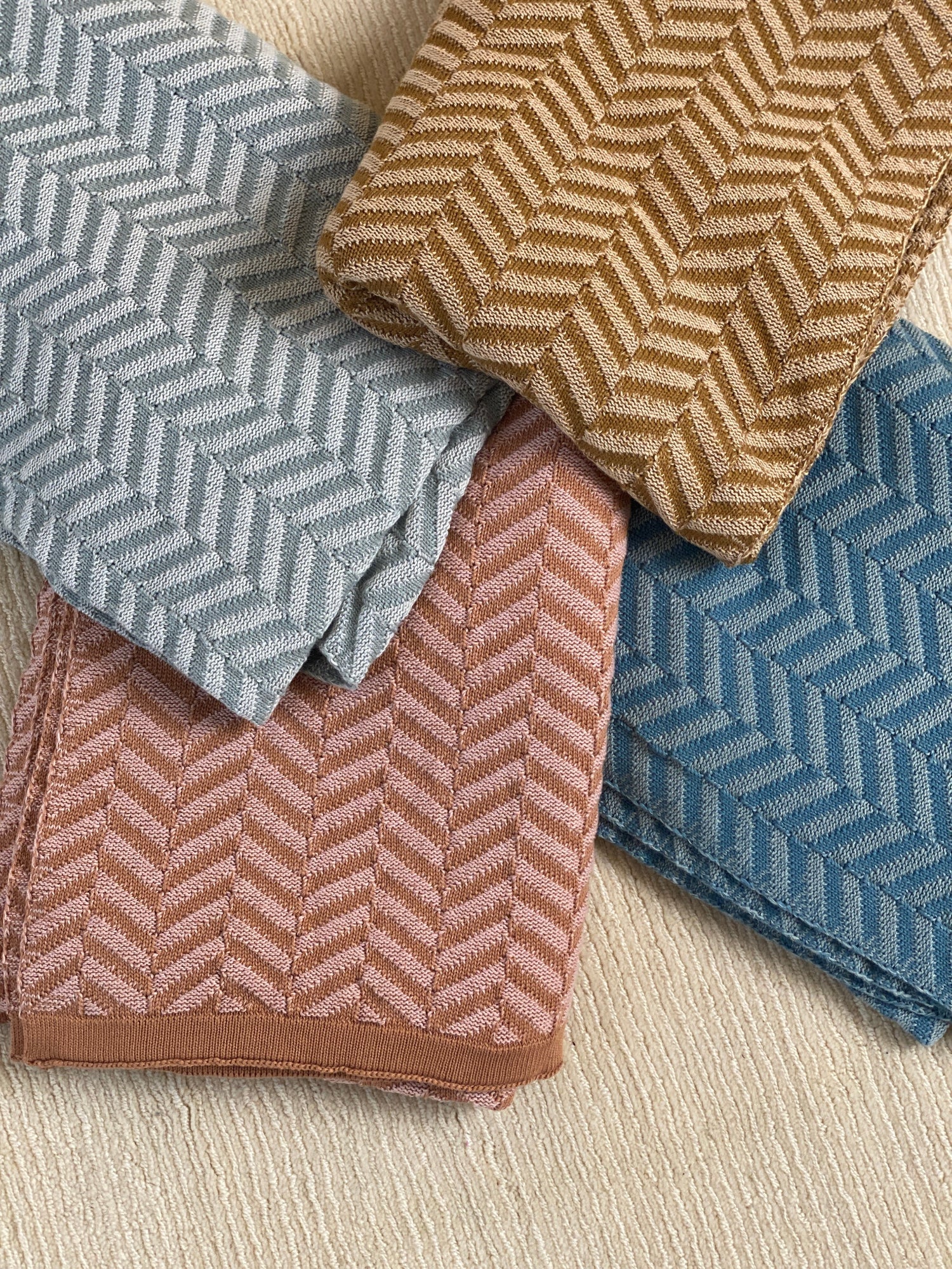 Chevron Ochre Cotton Knitted Throw