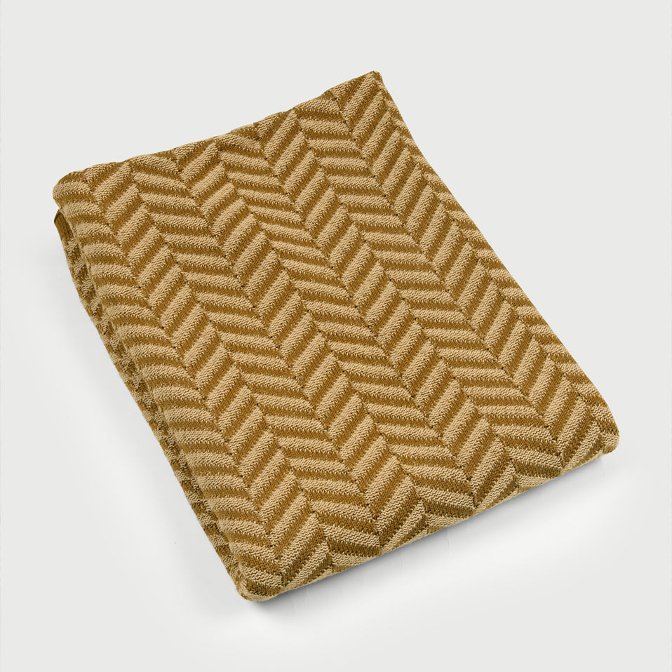Chevron Ochre Cotton Knitted Throw