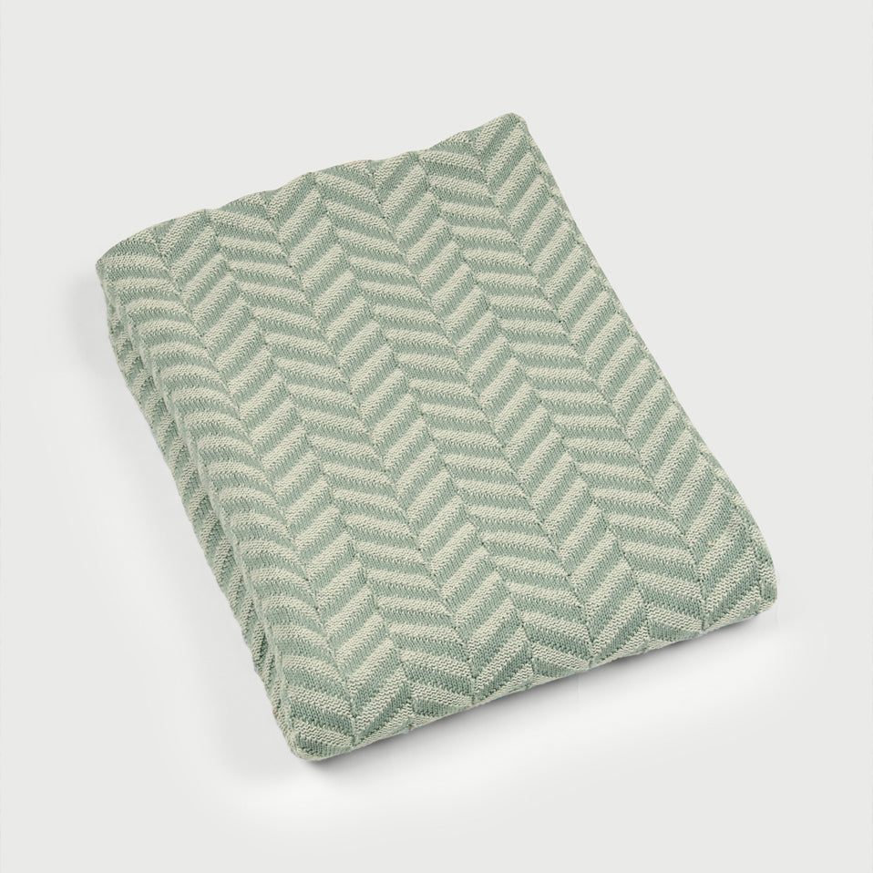 Chevron Sage Cotton Knitted Throw