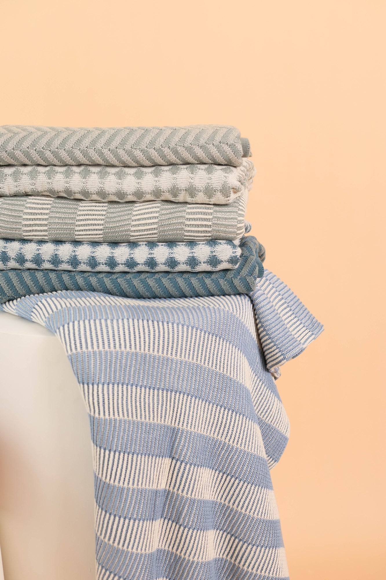 Chevron Sage Cotton Knitted Throw
