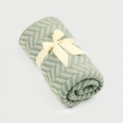 Chevron Sage Cotton Knitted Throw