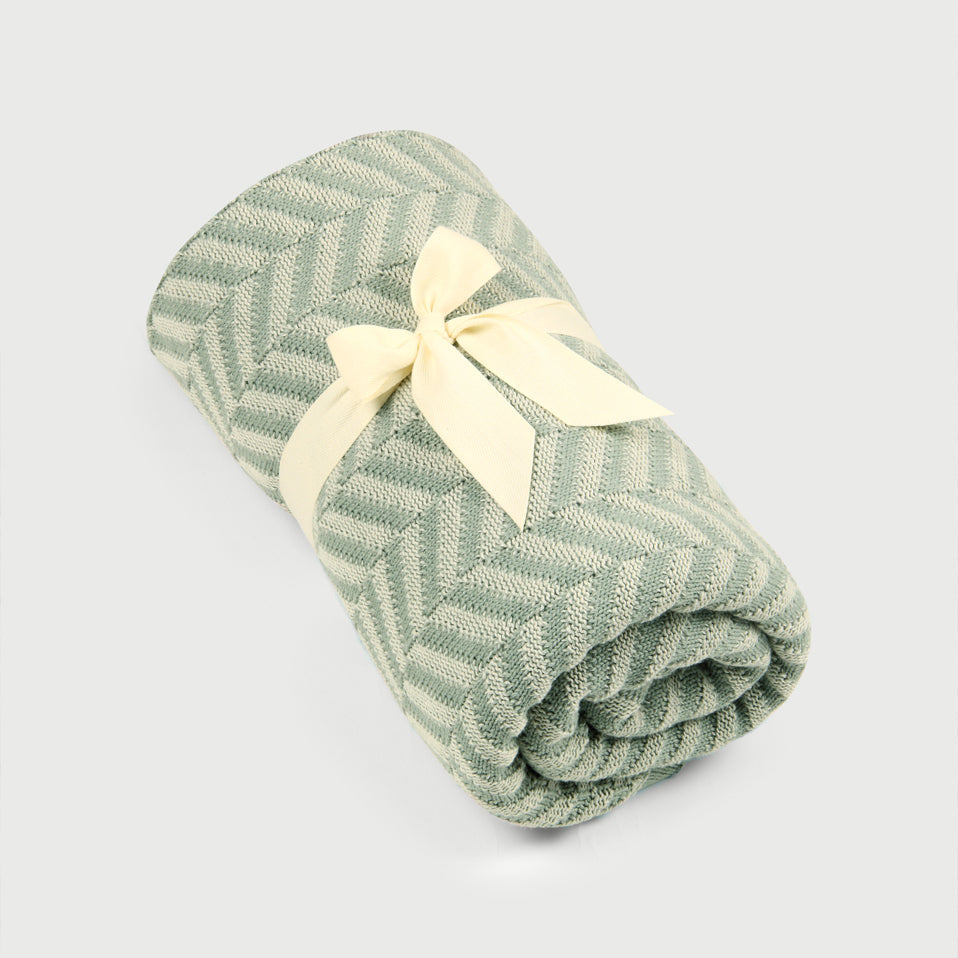 Chevron Sage Cotton Knitted Throw