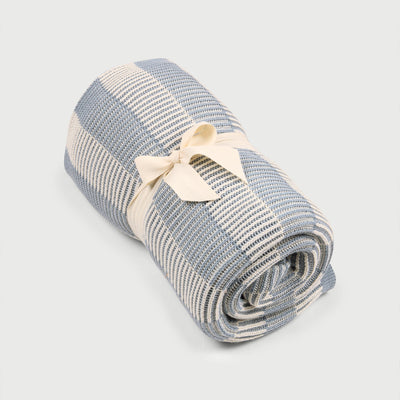 Striped Soft Blue Cotton Knitted Throw