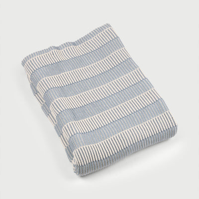 Striped Soft Blue Cotton Knitted Throw