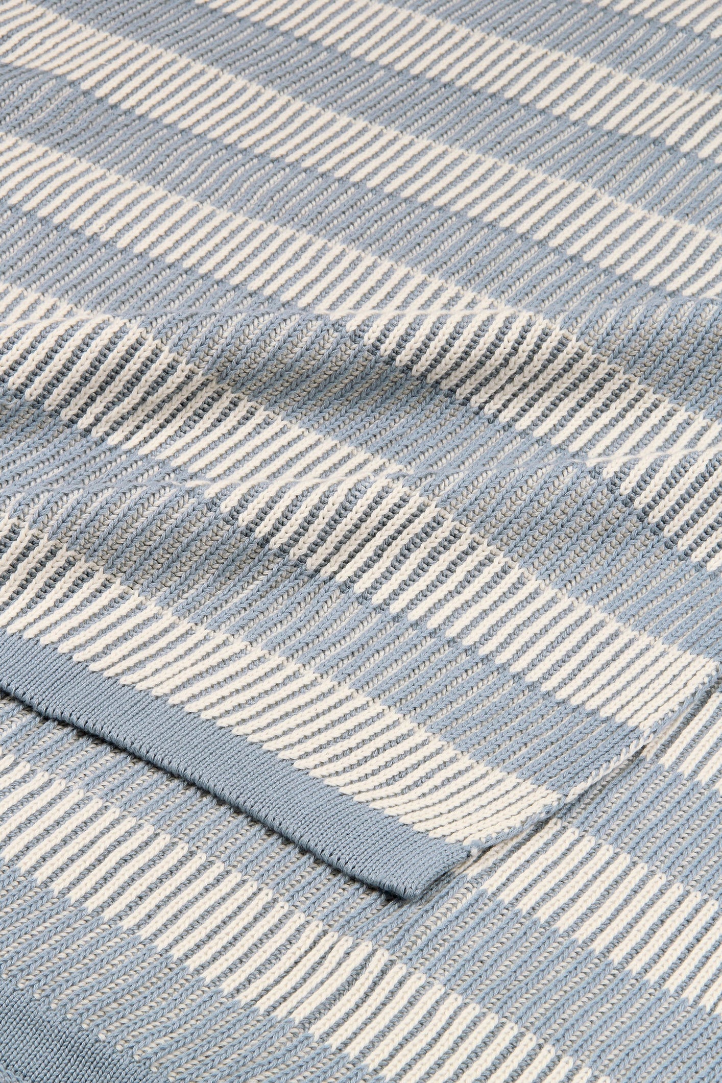 Striped Soft Blue Cotton Knitted Throw