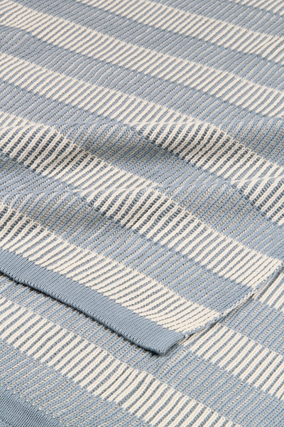 Striped Soft Blue Cotton Knitted Throw