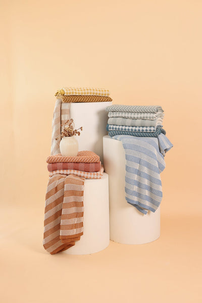 Striped Brown Cotton Knitted Throw