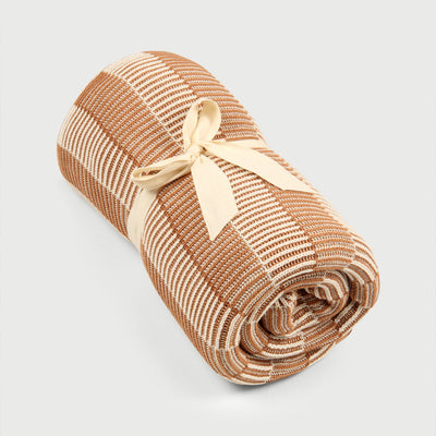 Striped Brown Cotton Knitted Throw