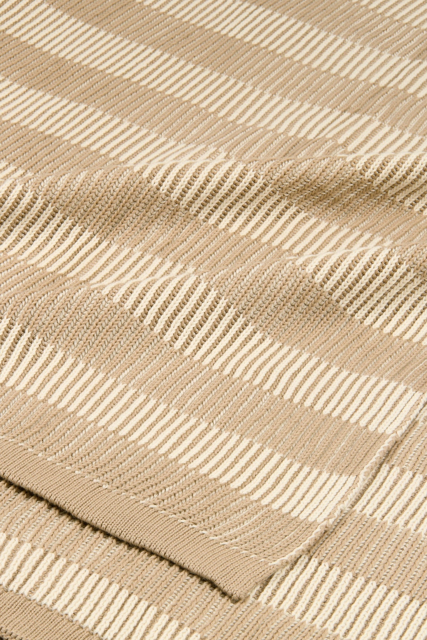 Striped Beige Cotton Knitted Throw