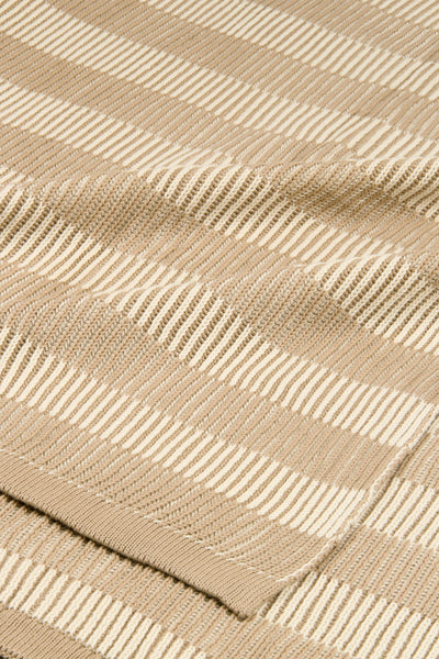 Striped Beige Cotton Knitted Throw