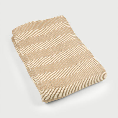 Striped Beige Cotton Knitted Throw