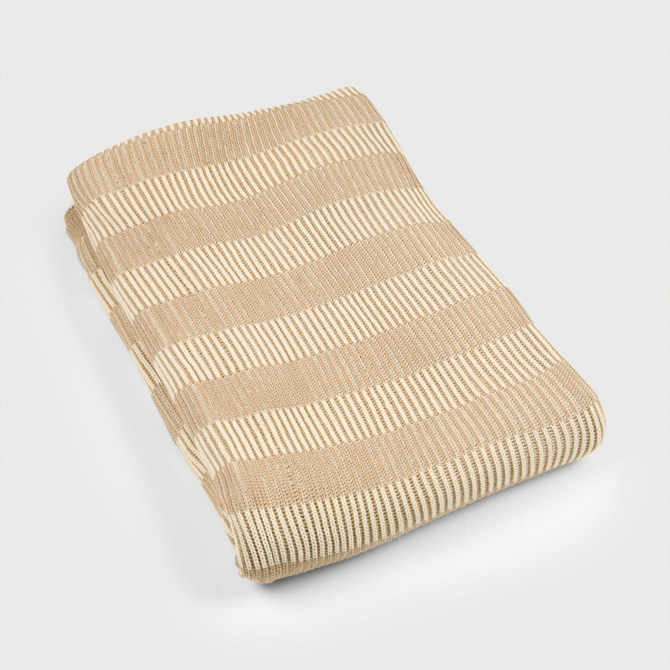 Striped Beige Cotton Knitted Throw