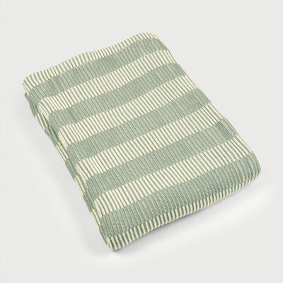Striped Sage Cotton Knitted Throw