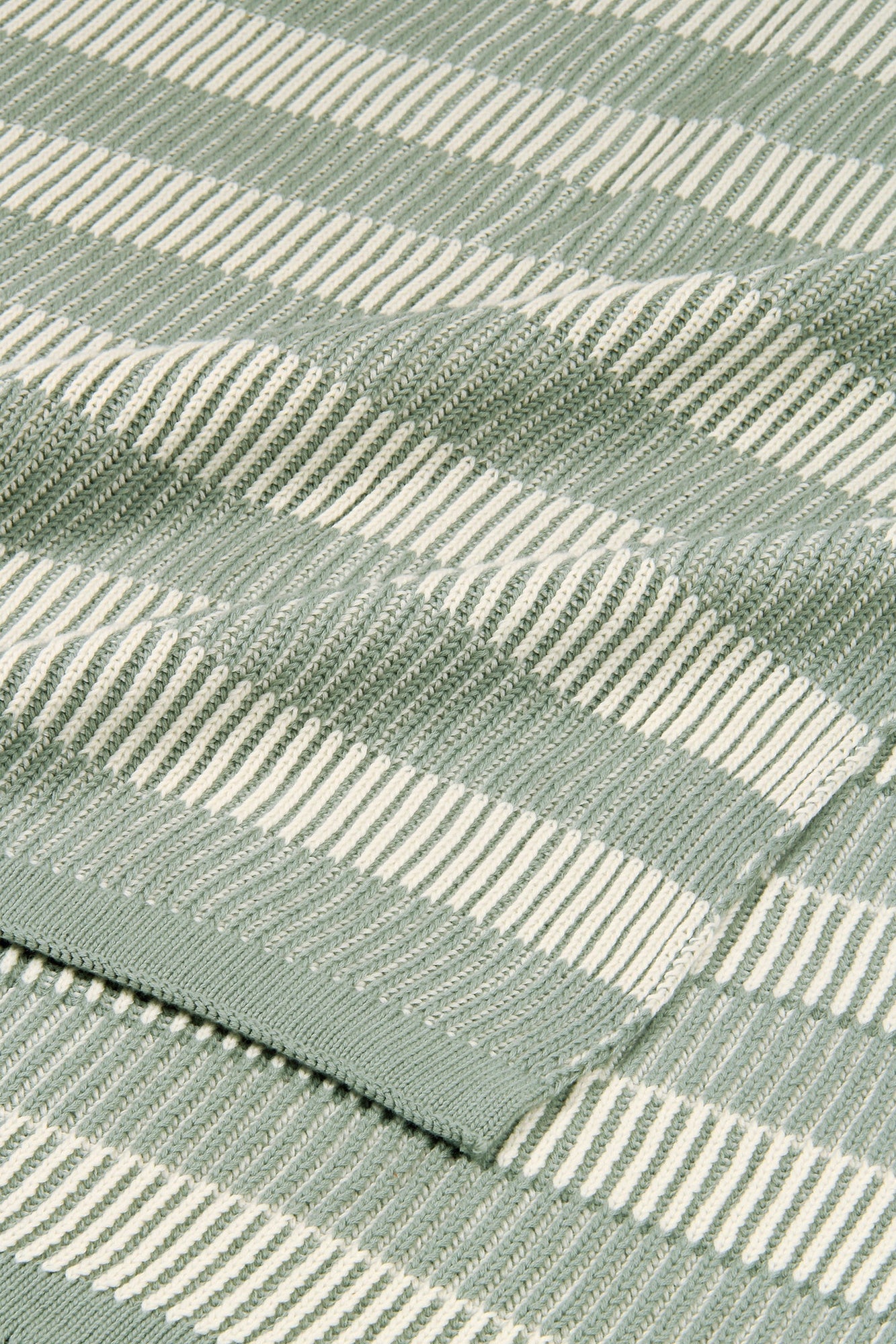Striped Sage Cotton Knitted Throw