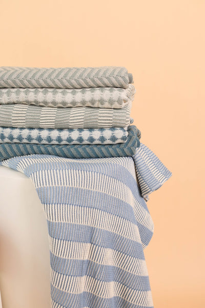 Striped Sage Cotton Knitted Throw
