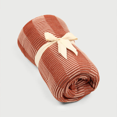 Striped Rhubarb Cotton Knitted Throw