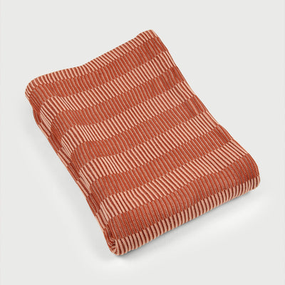 Striped Rhubarb Cotton Knitted Throw
