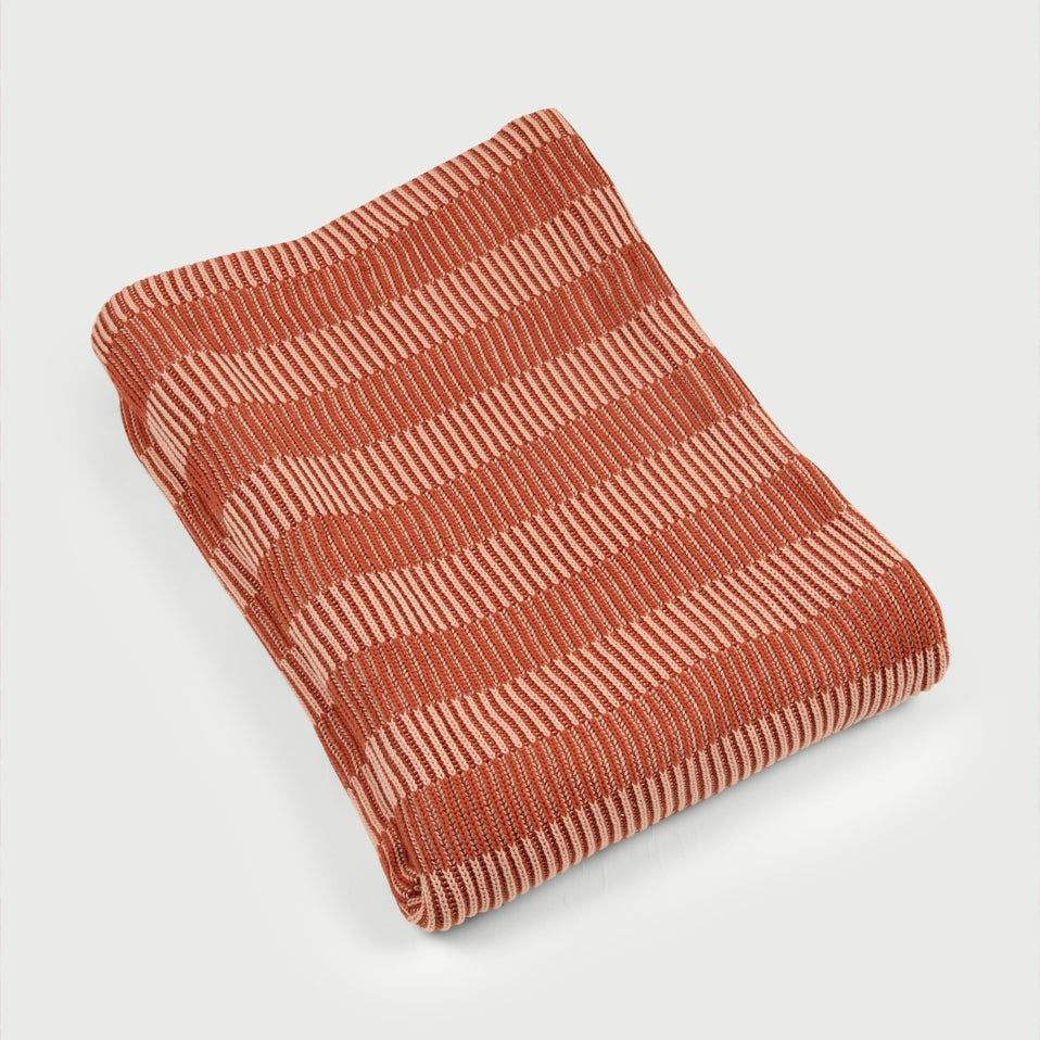 Striped Rhubarb Cotton Knitted Throw