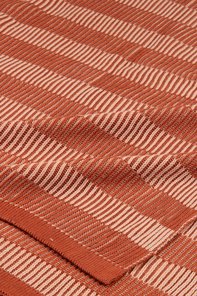 Striped Rhubarb Cotton Knitted Throw