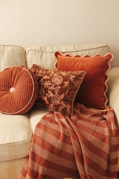 Striped Rhubarb Cotton Knitted Throw